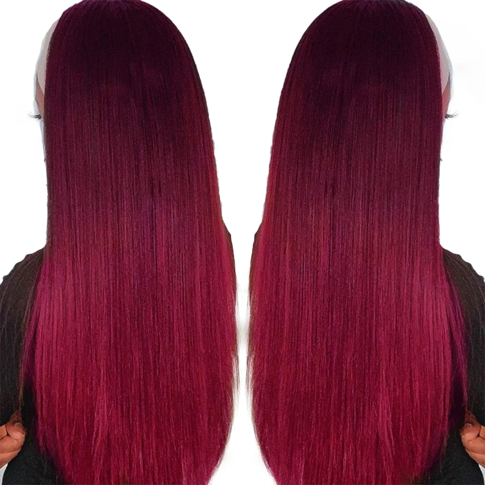 Burgundy Straight Hair Headband Wigs For Black Women Lumiere Hair Peruvian Full Machine Made Colored Human Hair Wigs