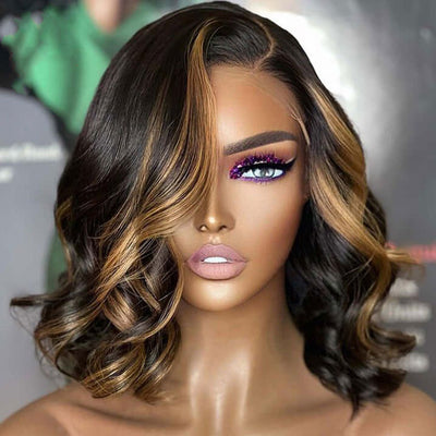 Limited Design | Blonde Highlight Right C Part  Body bob Wave Glueless 13x4 Frontal HD Lace Wig