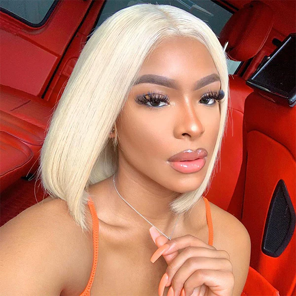 613 Blonde Short Bob Wig Straight Human Hair Transparent 13x4 Lace Frontal Wigs | Lumiere