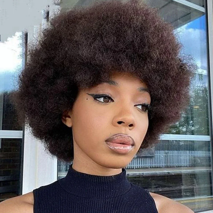 New Pixie Cut Colored Fluffy Afro Kinky Curly Wig For Women Human Hair Full Machine Explosive Hair Wigs