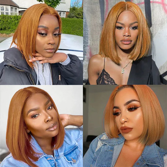 Lumiere A1 Customized #30 Light Brown Short Straight Bob 4x4 Lace Wig 100% Human Hair