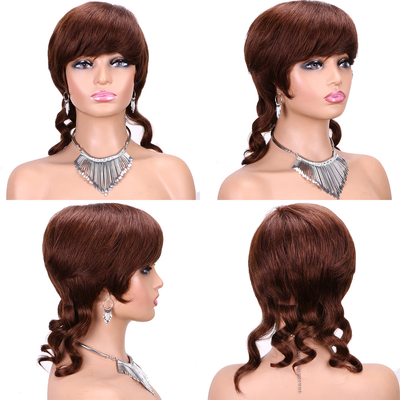 Brazilian 100% Human Hair Wigs Short Pixie Cut Wigs Full Machine Made Wig With Bangs Mullet Body Wave Glueless For Women