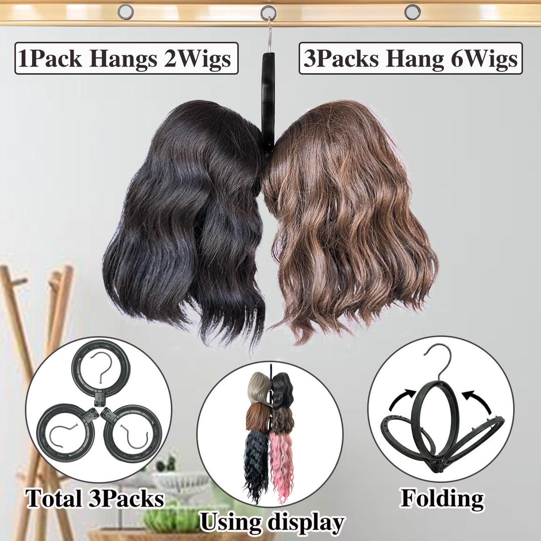 Wig Stand 3Pcs Wig Holder Wig Hanger for Multiple Wigs Hair Stand for Wigs Foldable Wig Stands for Travel Wig Organizer Hanging Wig Holders for Display