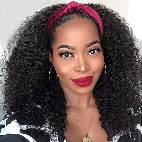 Afro Curly Headband Wigs 150% Density Human Hair Wig for Women No Glue No Sew In Beginner Friendly