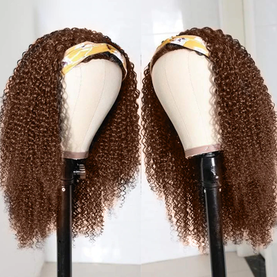 #4 Kinky Curly Headband Human Hair Wigs Full Machine Made Wig None Lace