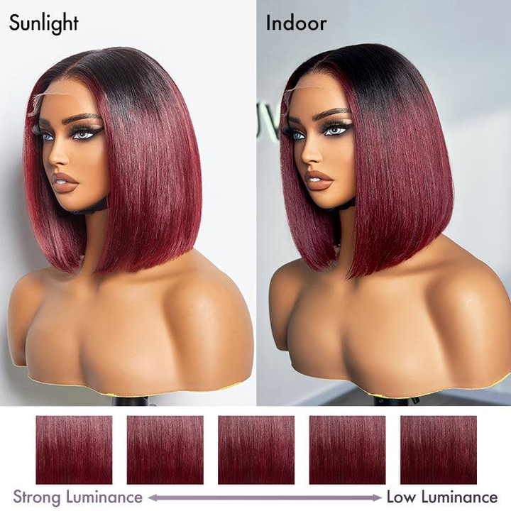 15A Lumiere Blunt Cut Short Bob T/4 Brown 13x4 Lace Front Wig T/99J Red Straight Human Hair Wigs 250% Density