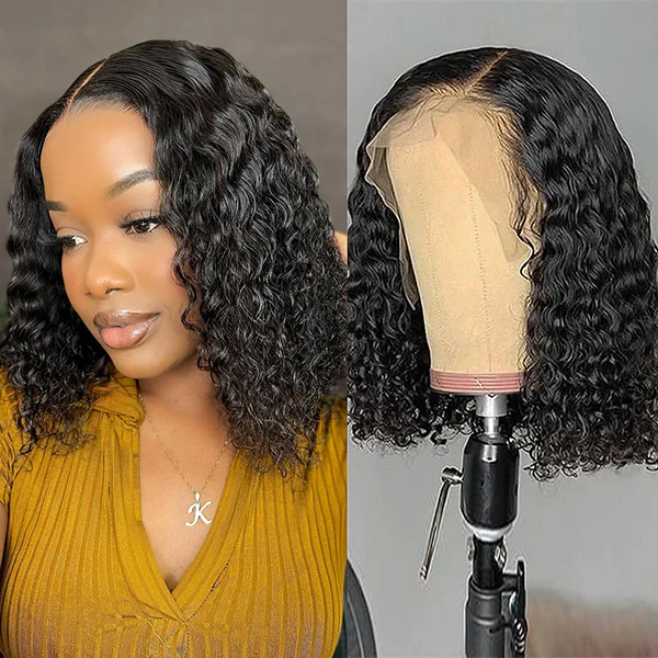 Wear & Go Short Bob Wigs Glueless Water Wave 13x4 HD Lace Frontal Human Hair Wig 180% Density
