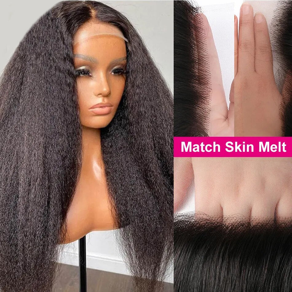 Kinky Straight 4x4 HD Lace Closure Glueless human hair Wigs With Baby Hair