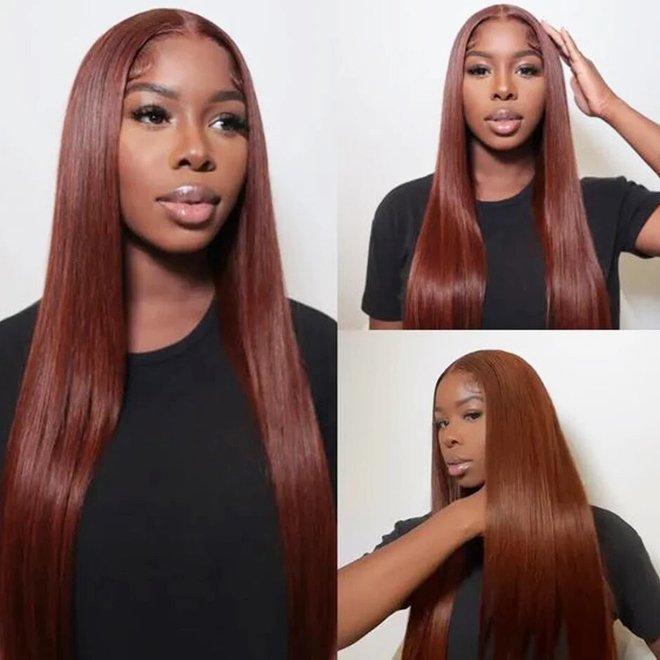 Lumiere Hair Color #33 Reddish Brown 150% 180% Density Straight Lace 4x4 & 5x5  Pre-cut Lace Ready To Go Glueless Wigs