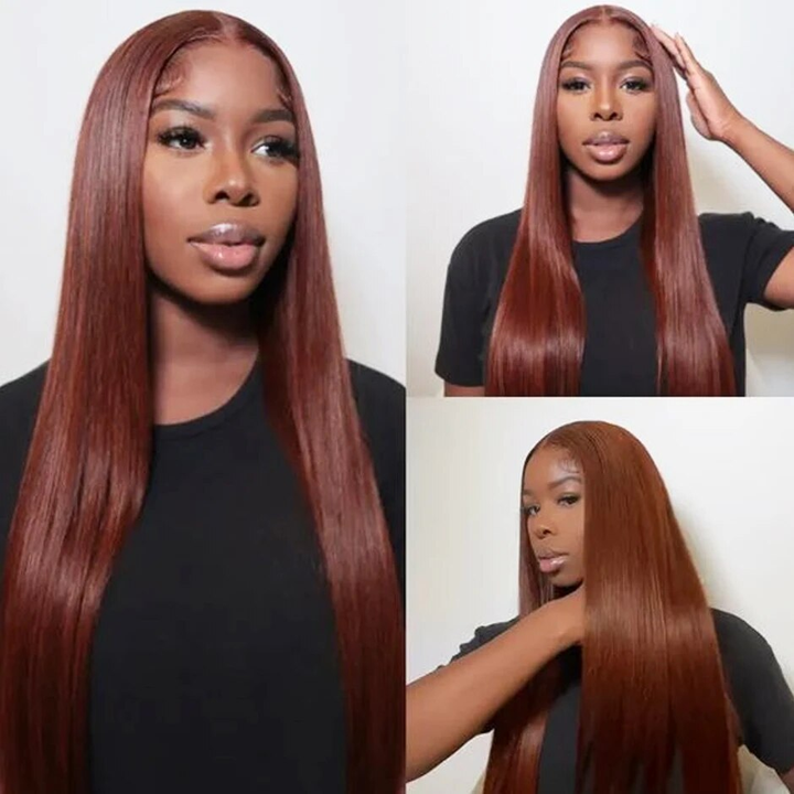 Lumiere Hair Color #33 Reddish Brown 150% 180% Density Straight Lace 4x4 & 5x5  Pre-cut Lace Ready To Go Glueless Wigs