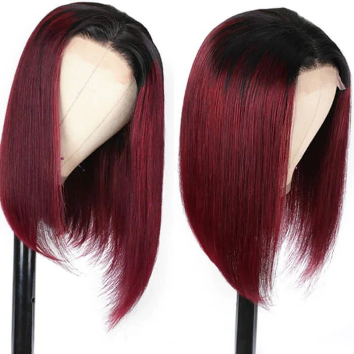 Lumiere A1 Customized 13x4 Lace 1B/99J Red Color Short Straight Bob Wigs Human Hair