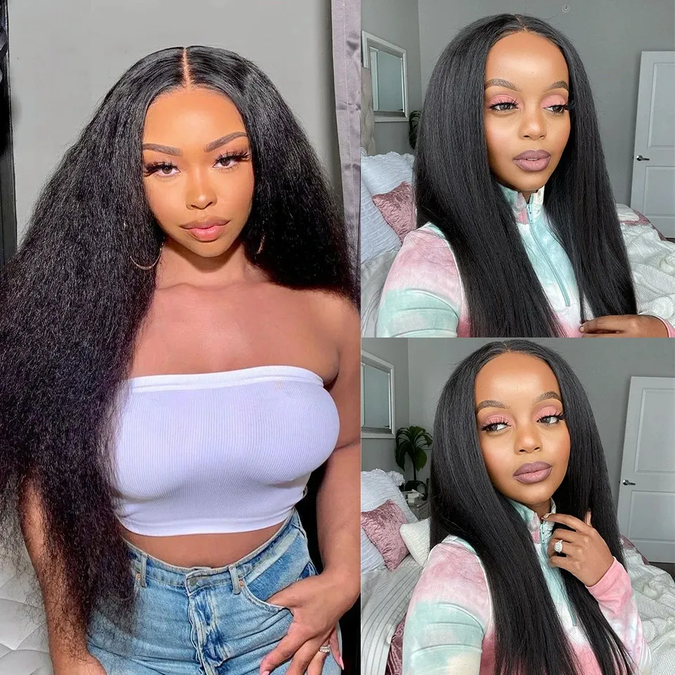 Lumiere Kinky Straight Ready To Go Glueless Wigs for Beginners 4x6 Pre-cut HD Lace Wigs Human Hair