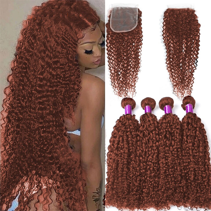 #33 curly 4 Bundles With 4X4 Lace Human Hair