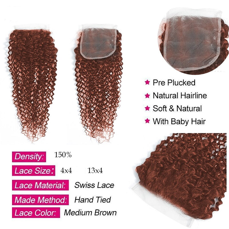 #350 Ginger Orange Loose Wave 4 Bundles avec 4X4 Lace Closure Remy Human Hair 