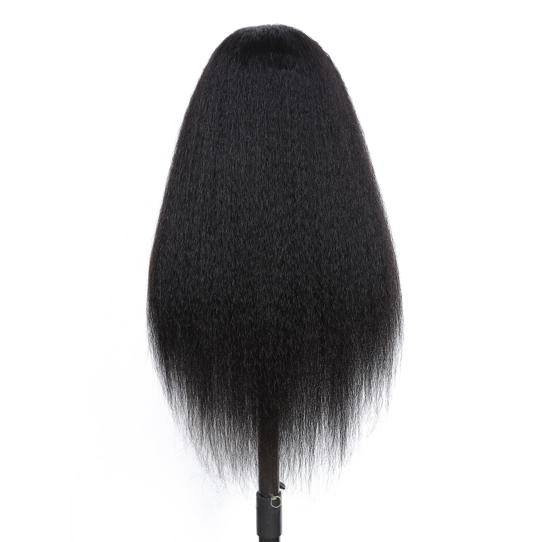 [3 In 1 Half ] Wig Human Hair Yaki Straight Glueless Wear & Go Half Wig Beginner Friendly Seamless Wig