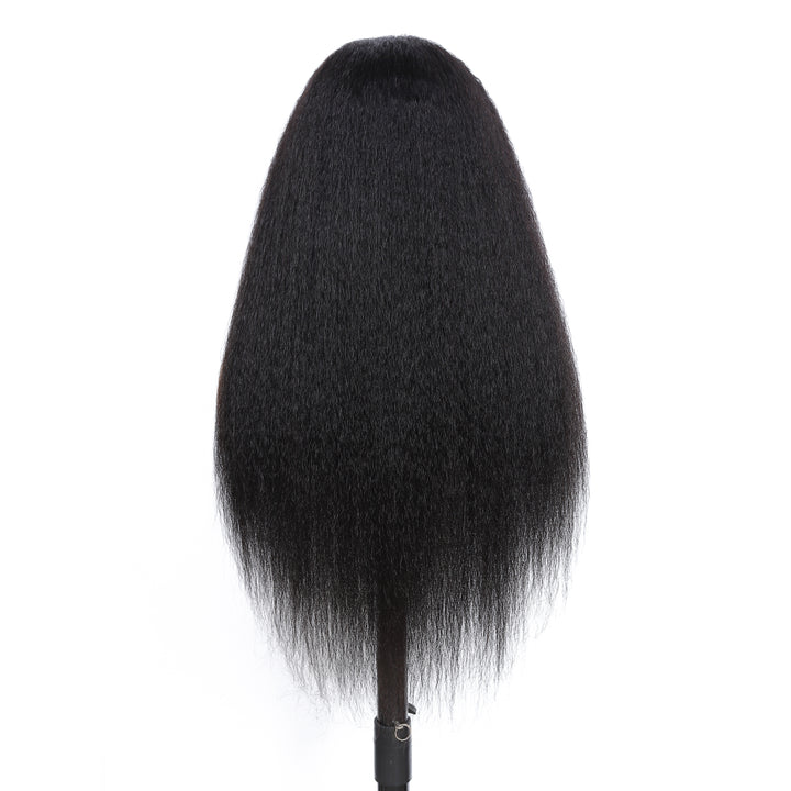 [3 In 1 Half ] Wig Human Hair Yaki Straight Glueless Wear & Go Half Wig Beginner Friendly Seamless Wig