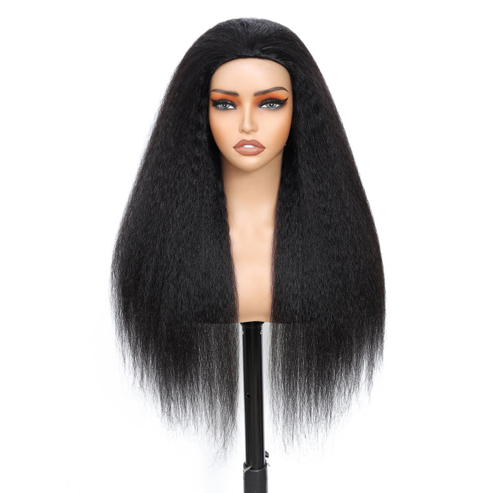 [3 In 1 Half ] Wig Human Hair Yaki Straight Glueless Wear & Go Half Wig Beginner Friendly Seamless Wig