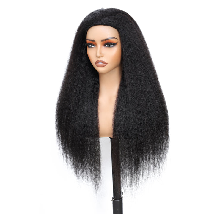 [3 In 1 Half ] Wig Human Hair Yaki Straight Glueless Wear & Go Half Wig Beginner Friendly Seamless Wig