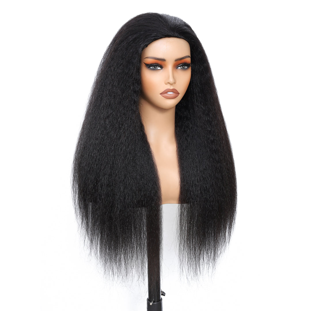 [3 In 1 Half ] Wig Human Hair Yaki Straight Glueless Wear & Go Half Wig Beginner Friendly Seamless Wig