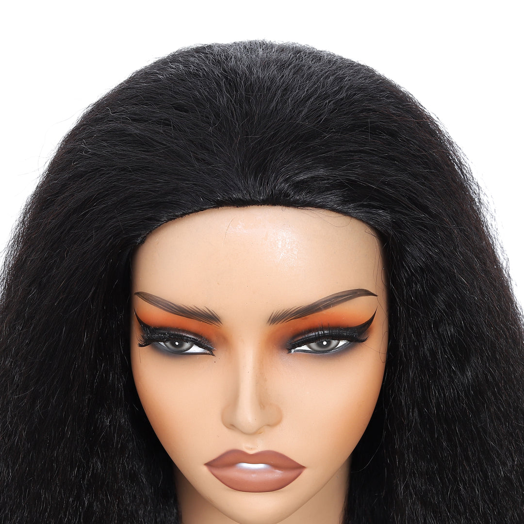 [3 In 1 Half ] Wig Human Hair Yaki Straight Glueless Wear & Go Half Wig Beginner Friendly Seamless Wig