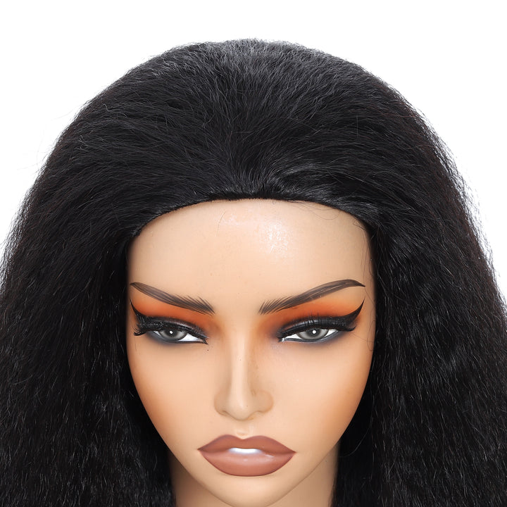 [3 In 1 Half ] Wig Human Hair Yaki Straight Glueless Wear & Go Half Wig Beginner Friendly Seamless Wig