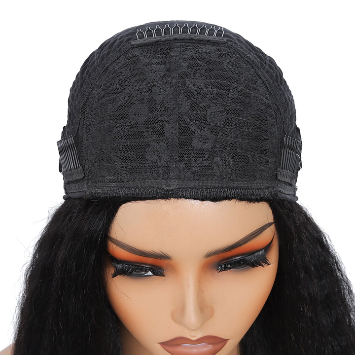 [3 In 1 Half ] Wig Human Hair Yaki Straight Glueless Wear & Go Half Wig Beginner Friendly Seamless Wig