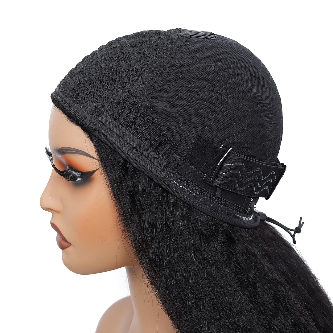 [3 In 1 Half ] Wig Human Hair Yaki Straight Glueless Wear & Go Half Wig Beginner Friendly Seamless Wig