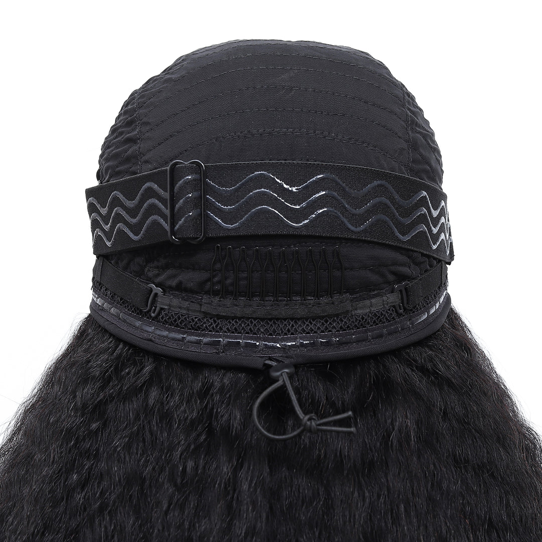 [3 In 1 Half ] Wig Human Hair Yaki Straight Glueless Wear & Go Half Wig Beginner Friendly Seamless Wig