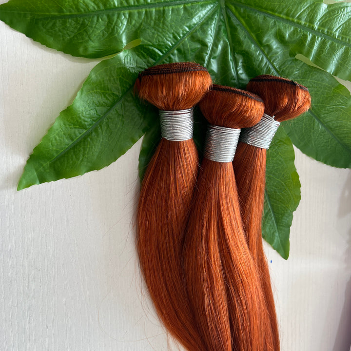 350 Gingembre Couleur Cheveux Raides 4 Bundles Avec Fermeture Brésilienne 100% Bundles de Cheveux Humains Avec Fermeture 4X4 Remy Extension de Cheveux 