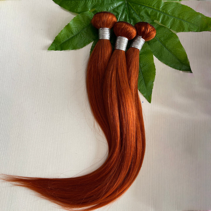 #350 Orange Ginger Bone Straight Human Hair 3 Bundle With 13x4 Frontal Colored Human Hair   Extensions