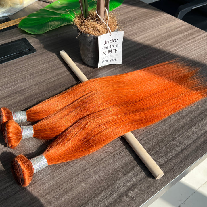 #350 Ginger Orange Straight  100% Human Hair 4 Bundles With 5x5/6x6 Closure Brazilian Raw Virgin Hair Double Weft Bundle for Black Women