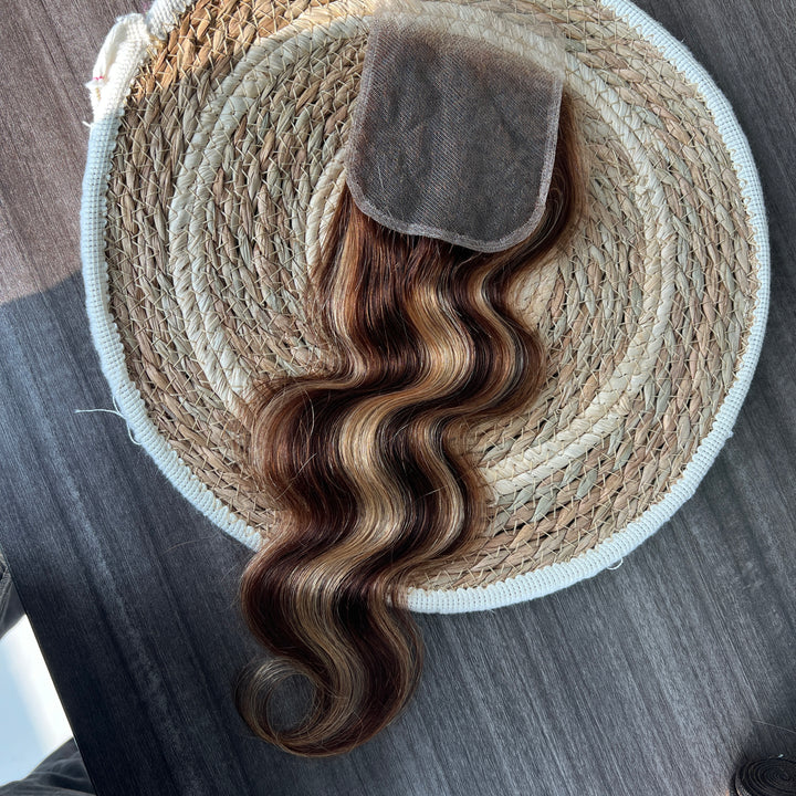 P4/27 Highlight Body Wave 4 Bundles With 4x4 Lace Closure Human Hair(No Code Need)