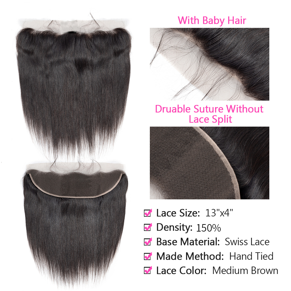 Cheveux droits d'os 4 paquets avec l'extension frontale de cheveux de Remy de la dentelle 13X4