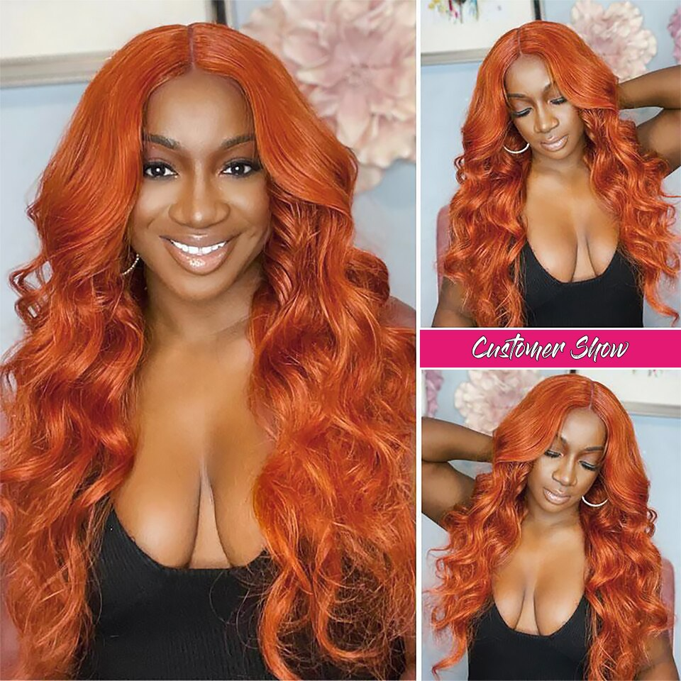 Body Wave 4x4/13x4 HD Lace Orange Brown Ombre Colored Lace Front Wig Preplumed 150%/180% Density 