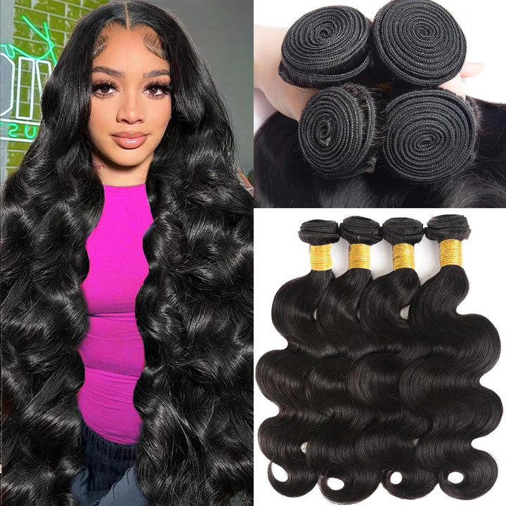 4 Bundles Brazilian Body Wave Virgin Human Hair Extension 8-40 inches