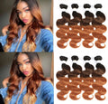 Brazilian Body Wave Human Hair 4 Bundles Ombre Brown 3 Tone 1B/4/30 Colored Human Hair Weave Bundle Virgin Hair