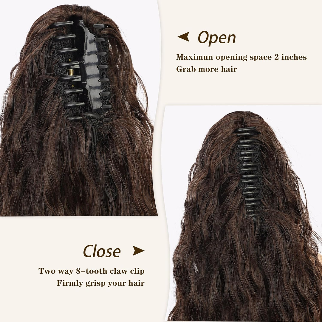 #4 Brown Water wave  Claw Clip On Ponytail Extension Hair For Women Pony Tail Hair Hairpiece