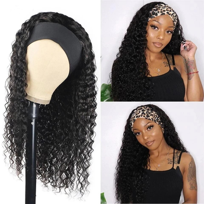 Deep Wave Headband Wigs Brazilian Human Hair Wigs No Lace Wig