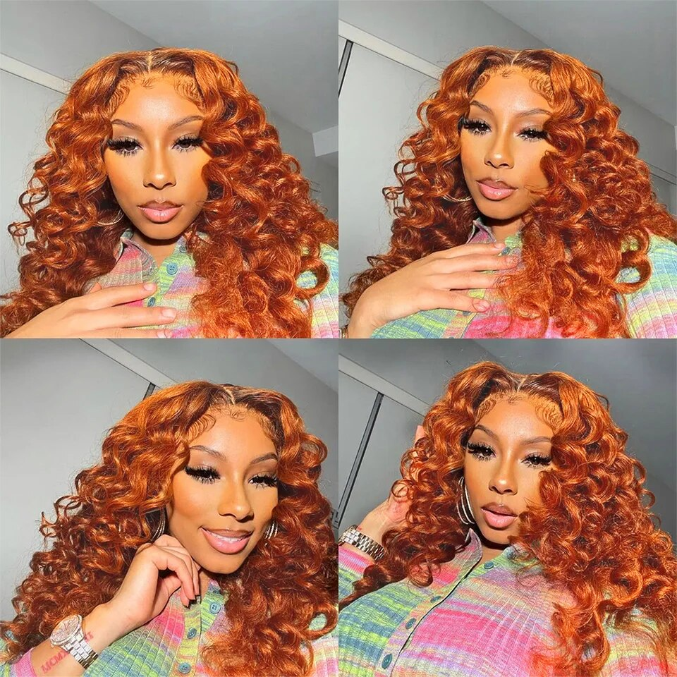 #350 Ginger 13x4 Lace frontal Loose Deep Wave Human Hair Wigs Pre-plucked Hairline with Baby Hair