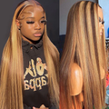 Highlighted Wigs 13x4 Lace Front Wig P4/27 Piano Color Straight Human Hair Wigs with Highlights