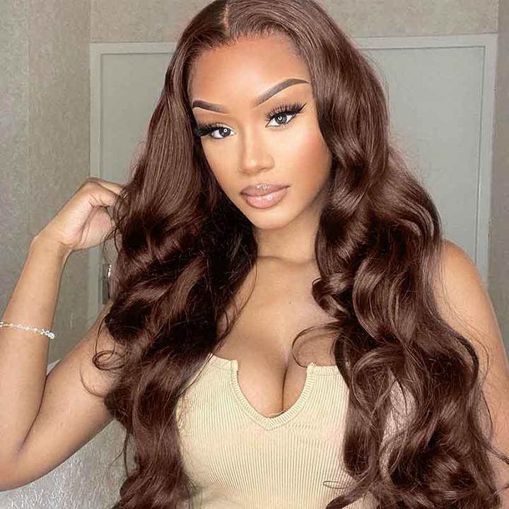 13x4 Chocolate Brown Body Wave Lace Front Wigs Human Hair HD Lace Frontal Wig Preplucked Colored Virgin Hair