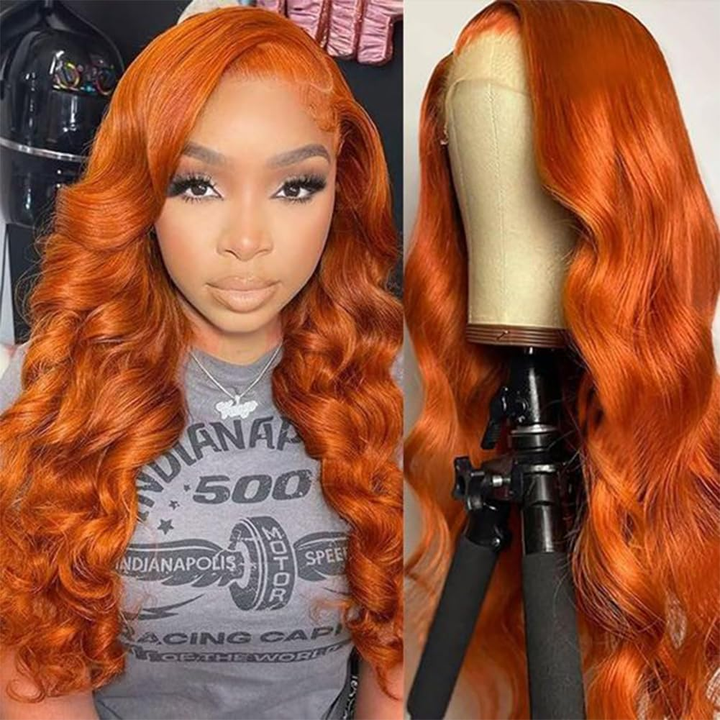 #350 Ginger Orange Body Wave 4x4/13x4 Lace Front Wig For Women 150%/180% Density