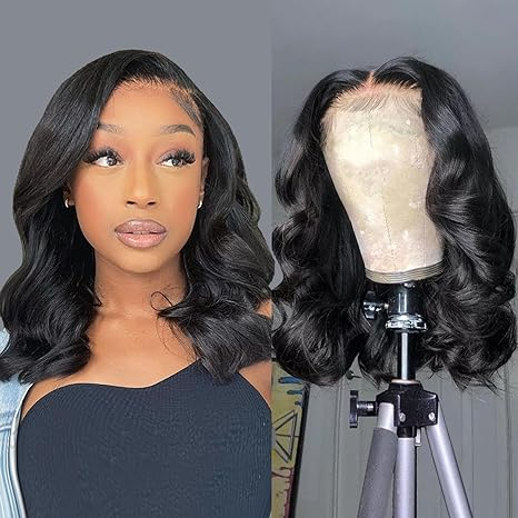 Lumiere A1 Customized 4x4 Lace Body Bob Wigs Human Hair Lace Closure Wigs for Beginners 14 Inch
