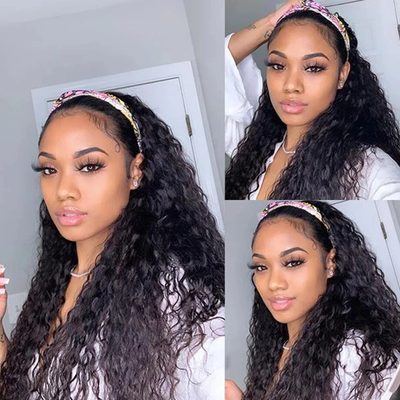 Deep Wave Headband Wigs Brazilian Human Hair Wigs No Lace Wig
