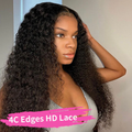 4C Edges 13x4 HD Lace Frontal Deep Curly Human Hair Wig With Curly Baby Hair