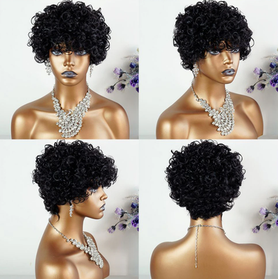 Short Human Hair Wigs Pixie Cut Curly Brazilian Hair for Black Women Machine Made Human Hair Wig