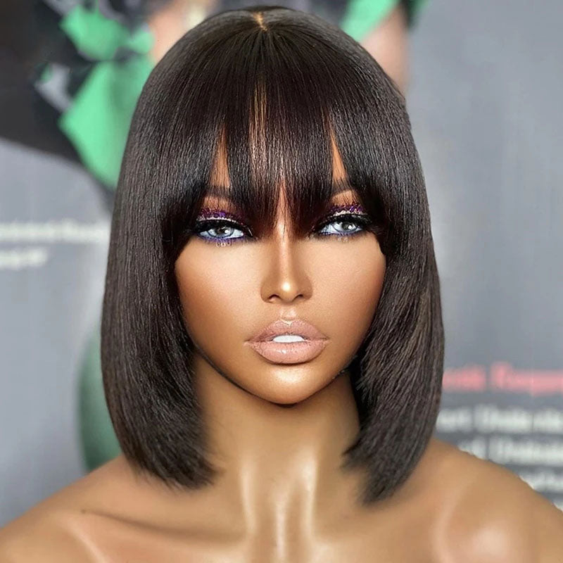 Lumiere Short Bob Human Hair 13x4 Wig For Black Women  Highlight Brown Colored 13x4 180% Density HDZ