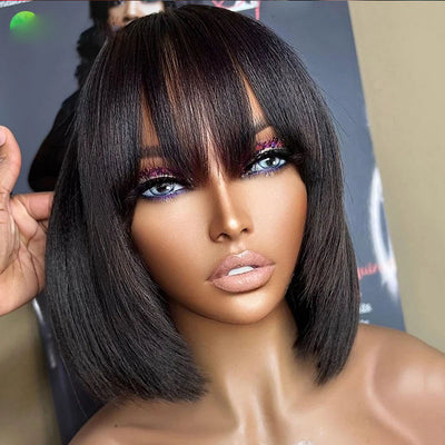 Lumiere Highlight Brown Colored Short Bob Human Hair Wig For Black Women 13x4 Lace Frontal Wig 180% Density HDZ