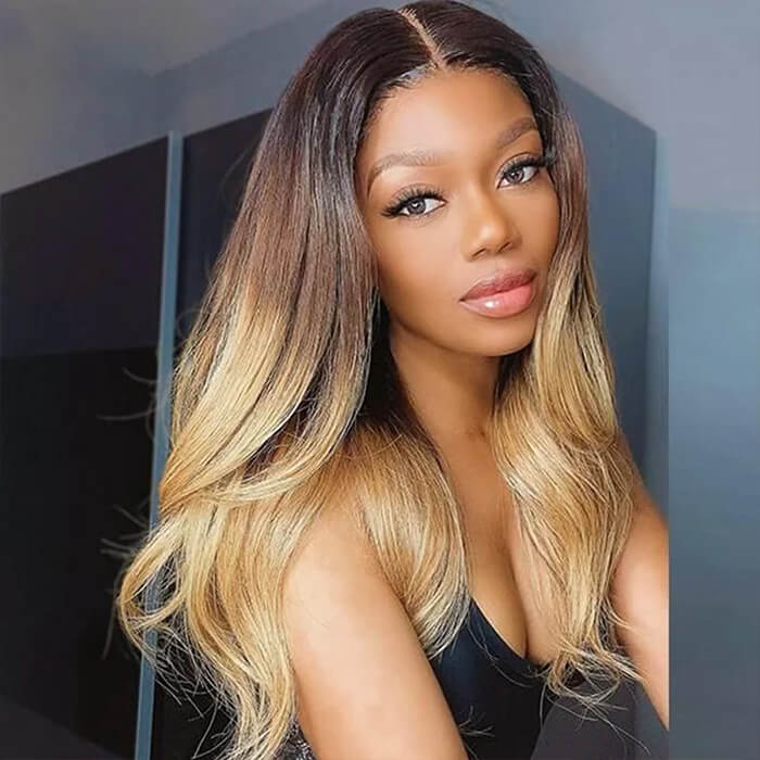 Gorgeous Ombre Color 3T 1B/4/27 Body Wave Undetectable HD Lace Frontal Wigs Pre Plucked