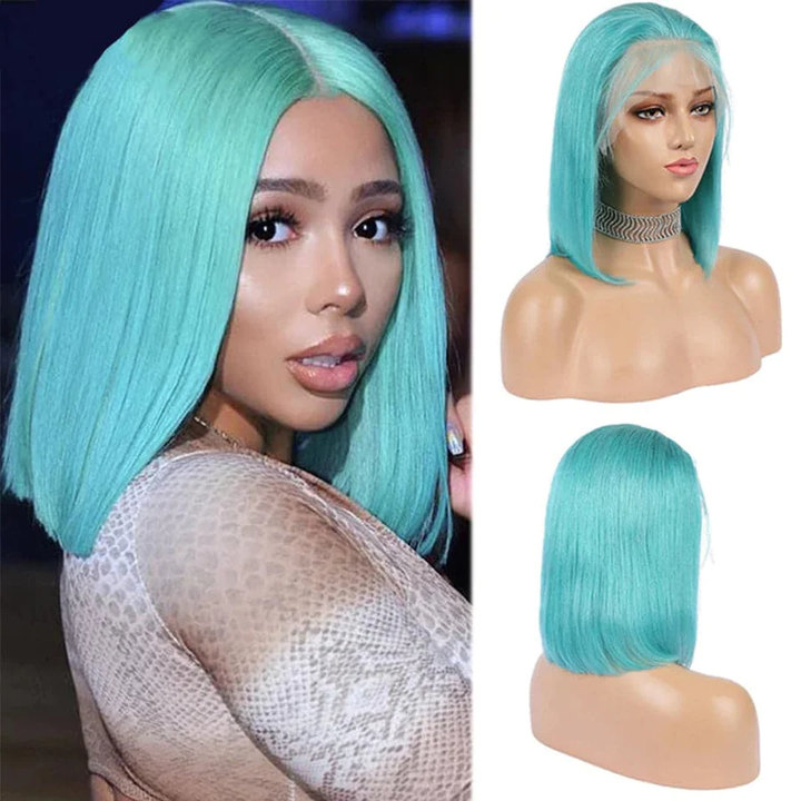 150% Density Yellow & Light Pink & Red & Purple & Lake Blue Short Bob wig 13x4 Lace Front Straight Human Hair Wigs Transparent Lace | Lumiere